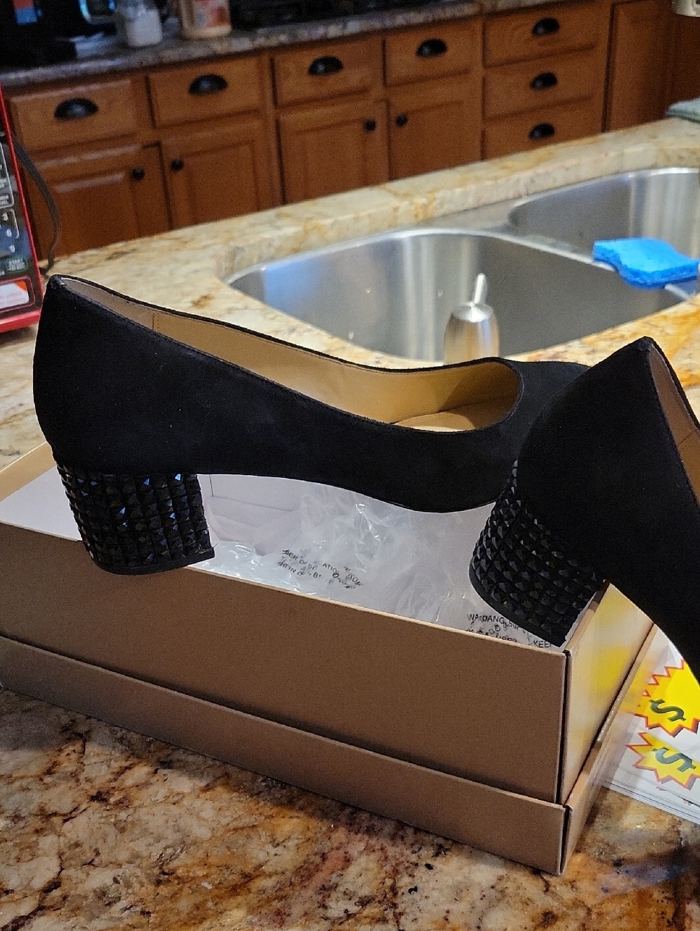 Michael Kors Black Suede Block Rhinestone Heel Pumps - Size 11